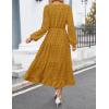 imageZESICA Womens Spring Long Sleeve Maxi Dresses Casual Crew Neck Swiss Dot Tiered Flowy A Line Wedding Guest DressMustard