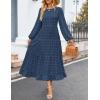 imageZESICA Womens Spring Long Sleeve Maxi Dresses Casual Crew Neck Swiss Dot Tiered Flowy A Line Wedding Guest DressNavy