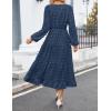 imageZESICA Womens Spring Long Sleeve Maxi Dresses Casual Crew Neck Swiss Dot Tiered Flowy A Line Wedding Guest DressNavy