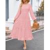 imageZESICA Womens Spring Long Sleeve Maxi Dresses Casual Crew Neck Swiss Dot Tiered Flowy A Line Wedding Guest DressPink