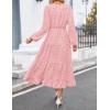 imageZESICA Womens Spring Long Sleeve Maxi Dresses Casual Crew Neck Swiss Dot Tiered Flowy A Line Wedding Guest DressPink