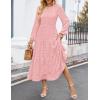 imageZESICA Womens Spring Long Sleeve Maxi Dresses Casual Crew Neck Swiss Dot Tiered Flowy A Line Wedding Guest DressPink