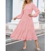 imageZESICA Womens Spring Long Sleeve Maxi Dresses Casual Crew Neck Swiss Dot Tiered Flowy A Line Wedding Guest DressPink