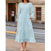 imageZESICA Womens Spring Long Sleeve Maxi Dresses Casual Crew Neck Swiss Dot Tiered Flowy A Line Wedding Guest DressSky