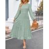 imageZESICA Womens Spring Long Sleeve Maxi Dresses Casual Crew Neck Swiss Dot Tiered Flowy A Line Wedding Guest DressTurquoise