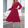 imageZESICA Womens Spring Long Sleeve Maxi Dresses Casual Crew Neck Swiss Dot Tiered Flowy A Line Wedding Guest DressWine Red