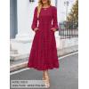imageZESICA Womens Spring Long Sleeve Maxi Dresses Casual Crew Neck Swiss Dot Tiered Flowy A Line Wedding Guest DressWine Red