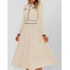imageZESICA Womens Spring Pleated Sweater Dress Long Sleeve Crewneck Ribbed Knitted Midi DressesApricot