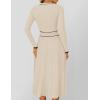 imageZESICA Womens Spring Pleated Sweater Dress Long Sleeve Crewneck Ribbed Knitted Midi DressesApricot