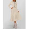 imageZESICA Womens Spring Pleated Sweater Dress Long Sleeve Crewneck Ribbed Knitted Midi DressesApricot
