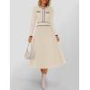 imageZESICA Womens Spring Pleated Sweater Dress Long Sleeve Crewneck Ribbed Knitted Midi DressesApricot