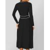imageZESICA Womens Spring Pleated Sweater Dress Long Sleeve Crewneck Ribbed Knitted Midi DressesBlack