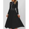 imageZESICA Womens Spring Pleated Sweater Dress Long Sleeve Crewneck Ribbed Knitted Midi DressesBlack