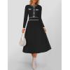 imageZESICA Womens Spring Pleated Sweater Dress Long Sleeve Crewneck Ribbed Knitted Midi DressesBlack