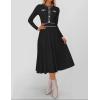 imageZESICA Womens Spring Pleated Sweater Dress Long Sleeve Crewneck Ribbed Knitted Midi DressesBlack