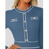 imageZESICA Womens Spring Pleated Sweater Dress Long Sleeve Crewneck Ribbed Knitted Midi DressesDarkblue
