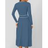 imageZESICA Womens Spring Pleated Sweater Dress Long Sleeve Crewneck Ribbed Knitted Midi DressesDarkblue