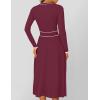 imageZESICA Womens Spring Pleated Sweater Dress Long Sleeve Crewneck Ribbed Knitted Midi DressesFuchsia