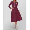 imageZESICA Womens Spring Pleated Sweater Dress Long Sleeve Crewneck Ribbed Knitted Midi DressesFuchsia