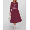 imageZESICA Womens Spring Pleated Sweater Dress Long Sleeve Crewneck Ribbed Knitted Midi DressesFuchsia