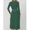 imageZESICA Womens Spring Pleated Sweater Dress Long Sleeve Crewneck Ribbed Knitted Midi DressesGreen