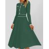 imageZESICA Womens Spring Pleated Sweater Dress Long Sleeve Crewneck Ribbed Knitted Midi DressesGreen