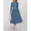 imageZESICA Womens Spring Pleated Sweater Dress Long Sleeve Crewneck Ribbed Knitted Midi DressesNavy