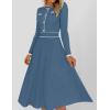 imageZESICA Womens Spring Pleated Sweater Dress Long Sleeve Crewneck Ribbed Knitted Midi DressesNavy