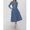 imageZESICA Womens Spring Pleated Sweater Dress Long Sleeve Crewneck Ribbed Knitted Midi DressesNavy
