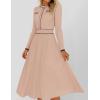 imageZESICA Womens Spring Pleated Sweater Dress Long Sleeve Crewneck Ribbed Knitted Midi DressesOatmeal