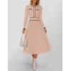 imageZESICA Womens Spring Pleated Sweater Dress Long Sleeve Crewneck Ribbed Knitted Midi DressesOatmeal