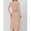 imageZESICA Womens Spring Pleated Sweater Dress Long Sleeve Crewneck Ribbed Knitted Midi DressesOatmeal