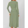 imageZESICA Womens Spring Pleated Sweater Dress Long Sleeve Crewneck Ribbed Knitted Midi DressesOlive