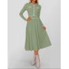 imageZESICA Womens Spring Pleated Sweater Dress Long Sleeve Crewneck Ribbed Knitted Midi DressesOlive