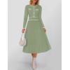 imageZESICA Womens Spring Pleated Sweater Dress Long Sleeve Crewneck Ribbed Knitted Midi DressesOlive