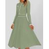 imageZESICA Womens Spring Pleated Sweater Dress Long Sleeve Crewneck Ribbed Knitted Midi DressesOlive