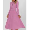 imageZESICA Womens Spring Pleated Sweater Dress Long Sleeve Crewneck Ribbed Knitted Midi DressesPinkpurple