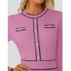 imageZESICA Womens Spring Pleated Sweater Dress Long Sleeve Crewneck Ribbed Knitted Midi DressesPinkpurple