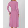 imageZESICA Womens Spring Pleated Sweater Dress Long Sleeve Crewneck Ribbed Knitted Midi DressesPinkpurple