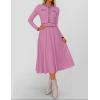 imageZESICA Womens Spring Pleated Sweater Dress Long Sleeve Crewneck Ribbed Knitted Midi DressesPinkpurple