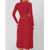 imageZESICA Womens Spring Pleated Sweater Dress Long Sleeve Crewneck Ribbed Knitted Midi DressesRed