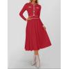 imageZESICA Womens Spring Pleated Sweater Dress Long Sleeve Crewneck Ribbed Knitted Midi DressesRed