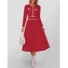 imageZESICA Womens Spring Pleated Sweater Dress Long Sleeve Crewneck Ribbed Knitted Midi DressesRed