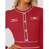 imageZESICA Womens Spring Pleated Sweater Dress Long Sleeve Crewneck Ribbed Knitted Midi DressesRed