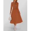 imageZESICA Womens Spring Pleated Sweater Dress Long Sleeve Crewneck Ribbed Knitted Midi DressesRust