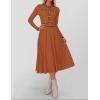 imageZESICA Womens Spring Pleated Sweater Dress Long Sleeve Crewneck Ribbed Knitted Midi DressesRust