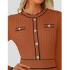 imageZESICA Womens Spring Pleated Sweater Dress Long Sleeve Crewneck Ribbed Knitted Midi DressesRust