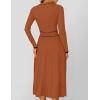 imageZESICA Womens Spring Pleated Sweater Dress Long Sleeve Crewneck Ribbed Knitted Midi DressesRust