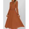 imageZESICA Womens Spring Pleated Sweater Dress Long Sleeve Crewneck Ribbed Knitted Midi DressesRust