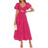 imageZESICA Womens 2025 Boho Smocked Vacation Dress Short Puff Sleeve Twist Knot Cutout Flowy A Line Beach Party DressesRose